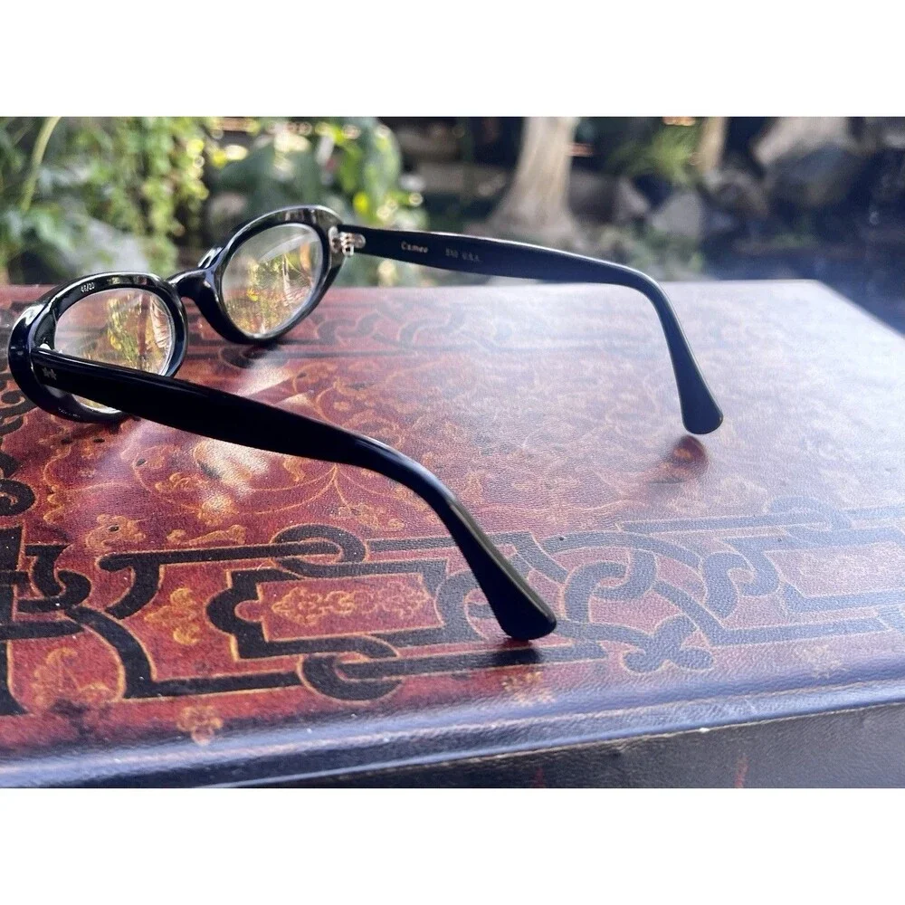 Vintage 1960s Cameo Black Rhinestone Cat Eye Eyeglass Frames USA 46/20 5½